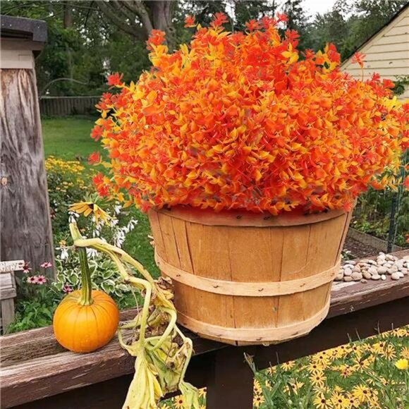 Artificial Fall Flowers for Outdoors, 10 Bundles Artificial Plants UV Resistant - Picture 5 of 7